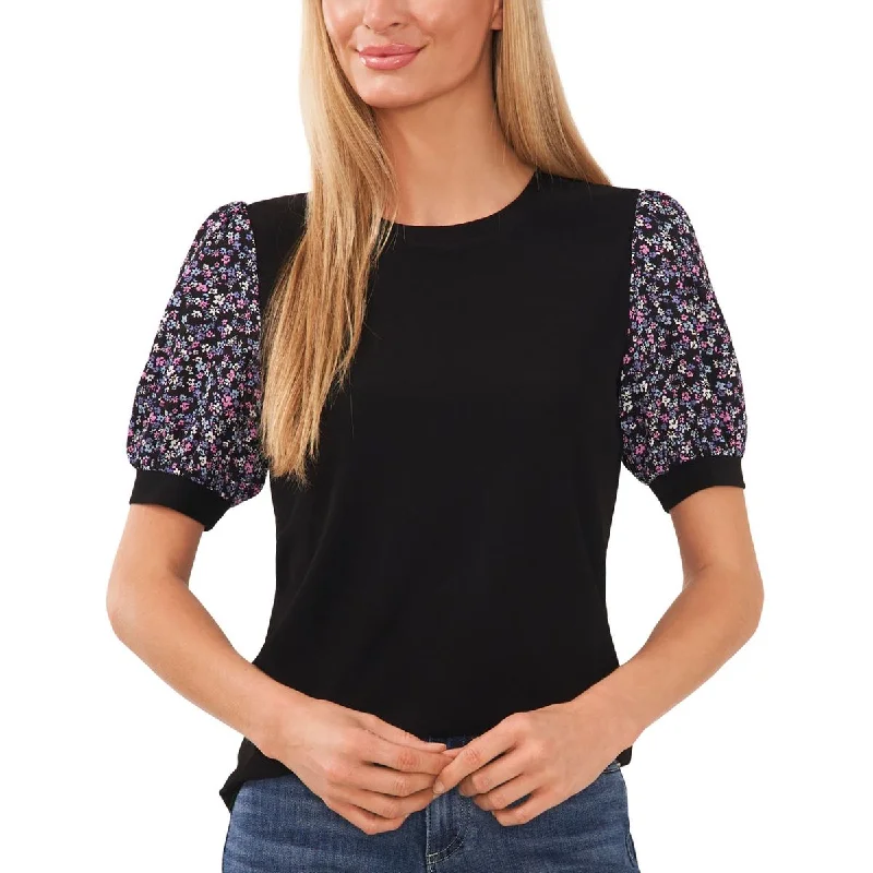 Womens Floral Crewneck Blouse Smart Business Blouse