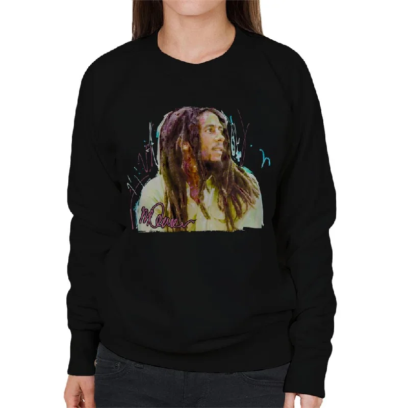 Sidney Maurer Original Portrait Of Musician Bob Marley Women's Sweatshirt Hoodie with Color Block Contrast Stylish Sidney Maurer Original Portrait Of Musician Bob Marley Women's Sweatshirt Hoodie with Color Block Contrast Stylish