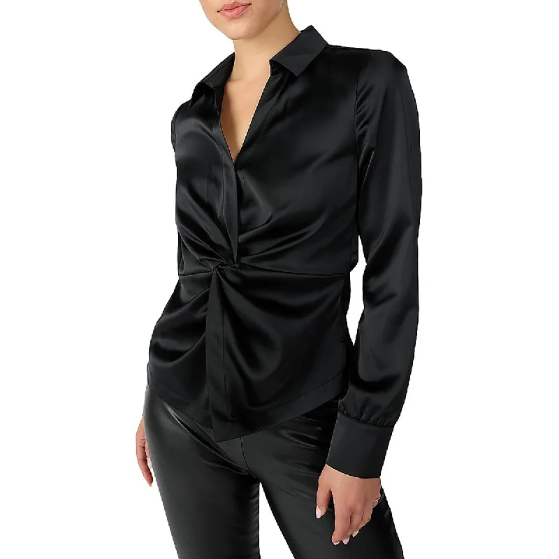 Womens Silk Knot Front Blouse Elegant Office Blouse
