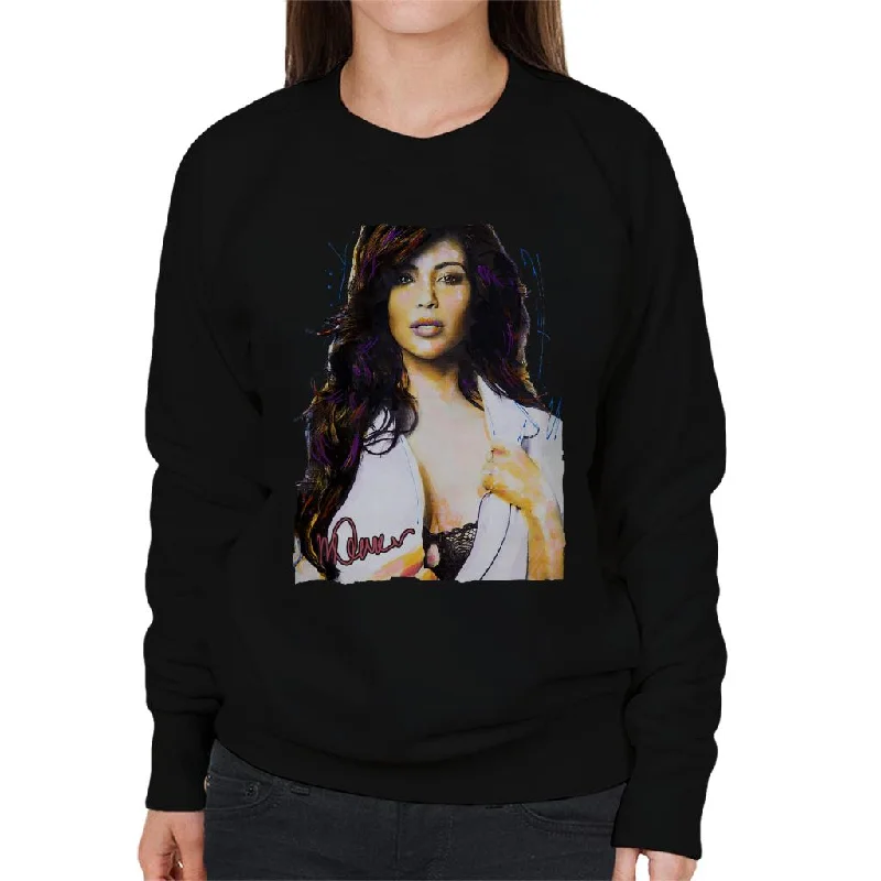 Sidney Maurer Original Portrait Of Reality Star Kim Kardashian Women's Sweatshirt Hoodie with Stripes Bold Sporty Sidney Maurer Original Portrait Of Reality Star Kim Kardashian Women's Sweatshirt Hoodie with Stripes Bold Sporty