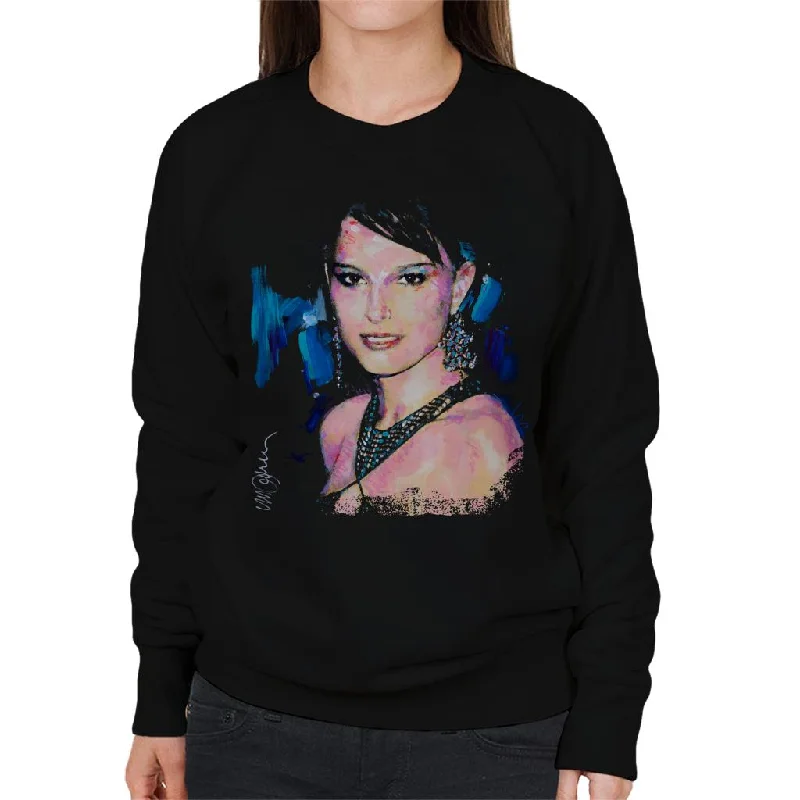 Sidney Maurer Original Portrait Of Natalie Portman Women's Sweatshirt Hoodie with Frayed Bohemian Relaxed Sidney Maurer Original Portrait Of Natalie Portman Women's Sweatshirt Hoodie with Frayed Bohemian Relaxed