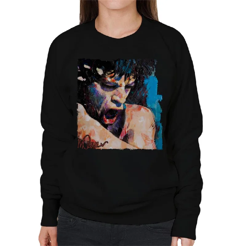 Sidney Maurer Original Portrait Of Mick Jagger Shouting Women's Sweatshirt Hoodie with Slit Hem Functional Movement Sidney Maurer Original Portrait Of Mick Jagger Shouting Women's Sweatshirt Hoodie with Slit Hem Functional Movement