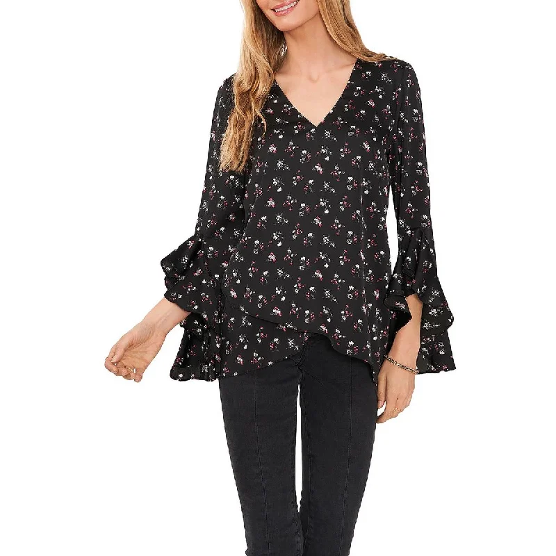 Womens Satin Floral Blouse Lightweight Chiffon Blouse