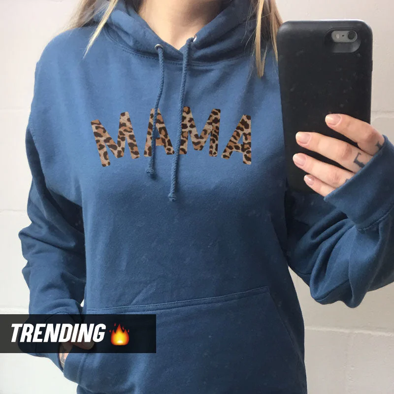 Mama Leopard Hoodie 00 (MRK X) Hoodie with Mock Neck Collared Structured