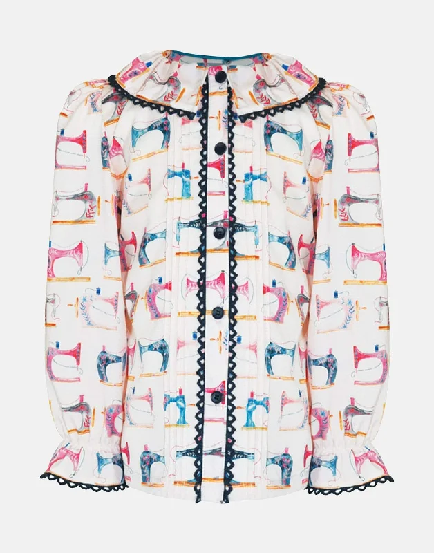 Eugenie: Sewing print long sleeve blouse Classic Striped Blouse