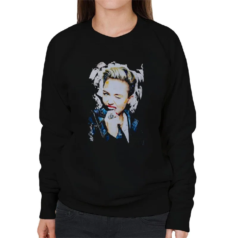Sidney Maurer Original Portrait Of Miley Cyrus Biting Collar Women's Sweatshirt Hoodie with Rhinestones Sparkly Elegant Sidney Maurer Original Portrait Of Miley Cyrus Biting Collar Women's Sweatshirt Hoodie with Rhinestones Sparkly Elegant
