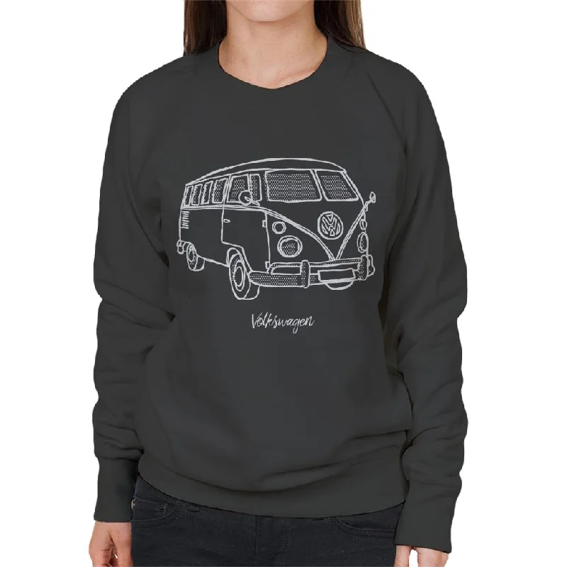 Volkswagen T1 Camper Dots Doodle Women's Sweatshirt Hoodie with Raglan Sleeves Sporty Comfortable Volkswagen T1 Camper Dots Doodle Women's Sweatshirt Hoodie with Raglan Sleeves Sporty Comfortable