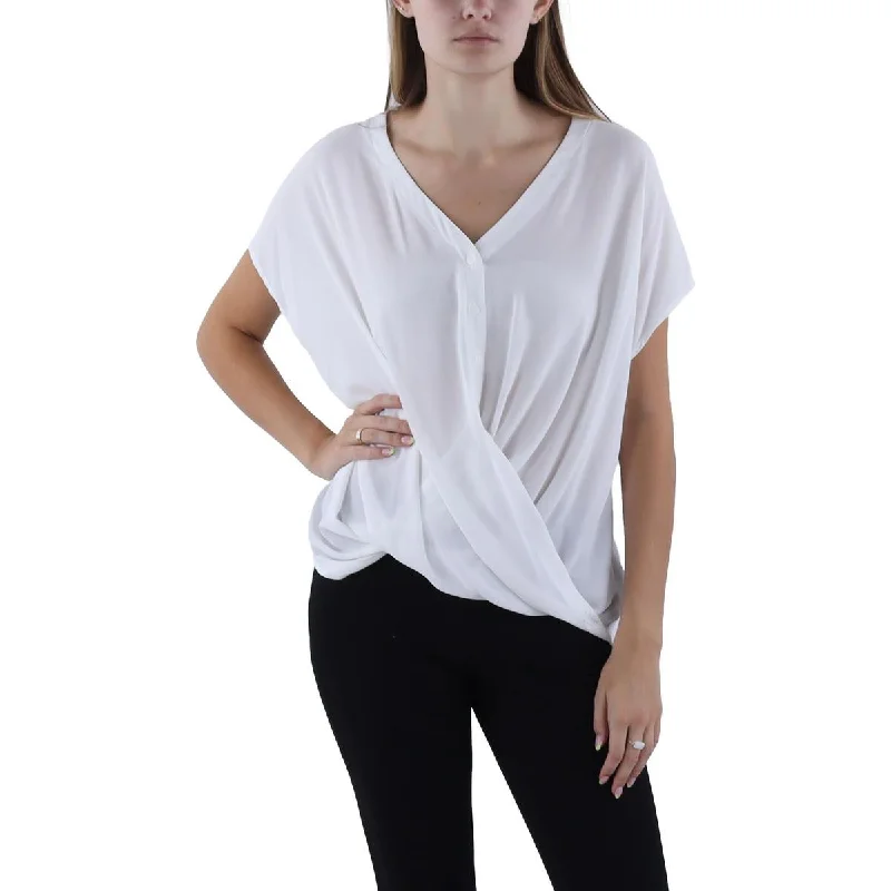Womens Button Front Surplice Blouse Elegant Peplum Blouse