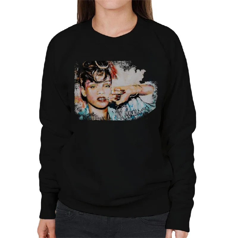 Sidney Maurer Original Portrait Of Rihanna Red Nails Women's Sweatshirt Hoodie with Front Slit Layering Stylish Sidney Maurer Original Portrait Of Rihanna Red Nails Women's Sweatshirt Hoodie with Front Slit Layering Stylish