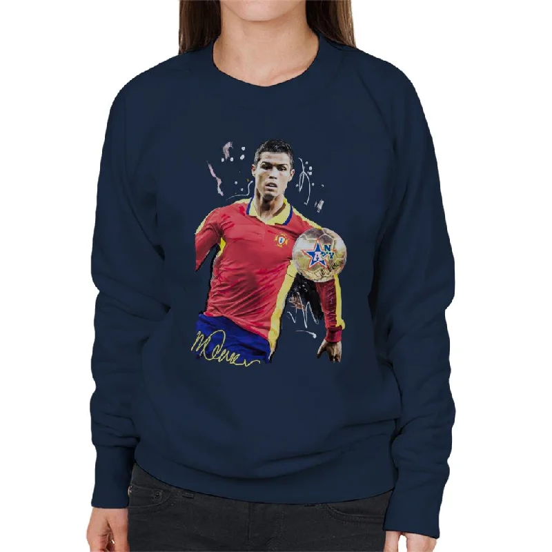 Sidney Maurer Original Portrait Of Portugal Striker Cristiano Ronaldo Women's Sweatshirt Hoodie with High Neck Warm Protective Sidney Maurer Original Portrait Of Portugal Striker Cristiano Ronaldo Women's Sweatshirt Hoodie with High Neck Warm Protective