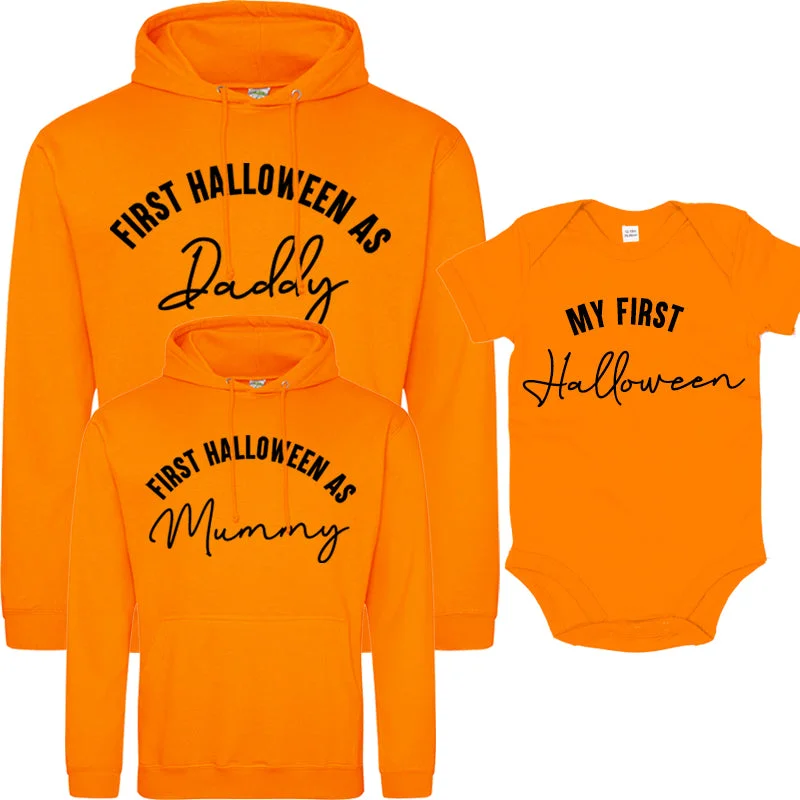 First Halloween As Family Script Orange Hoodies & Bodysuit (MRK X) Hoodie with Hem Fringe Bohemian Relaxed First Halloween As Family Script Orange Hoodies & Bodysuit (MRK X) Hoodie with Hem Fringe Bohemian Relaxed