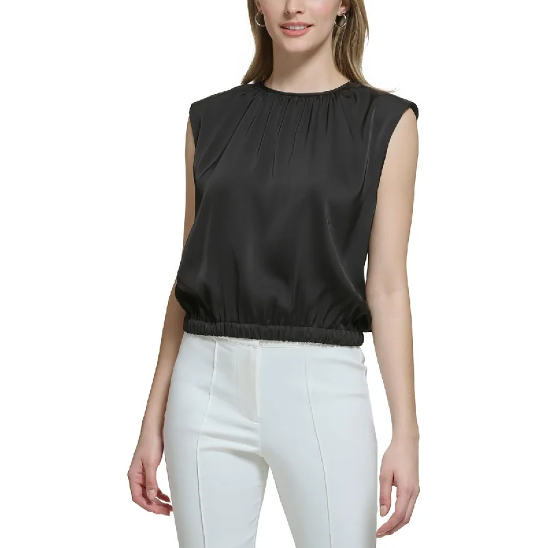 Womens Shoulder Pads Polyester Blouse Subtle Shimmer Blouse
