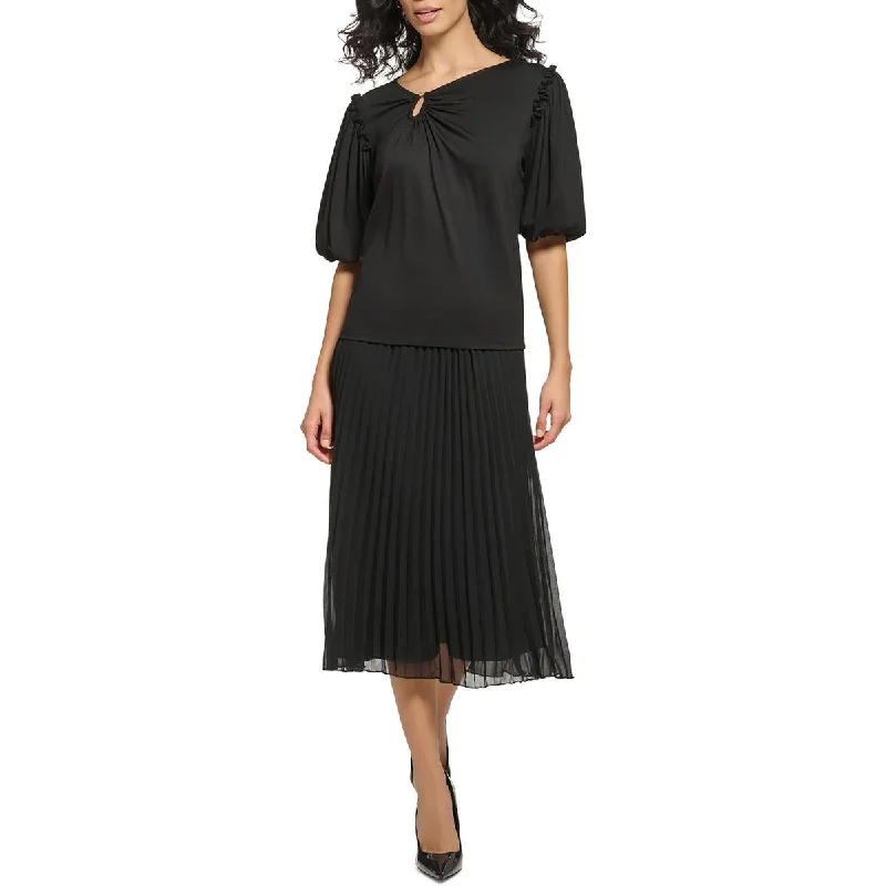 Womens Embellished Puff Sleeve Blouse Delicate Pleat Blouse