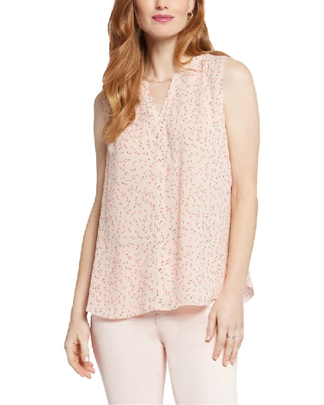 Nydj Pintuck Blouse Collared Satin Blouse