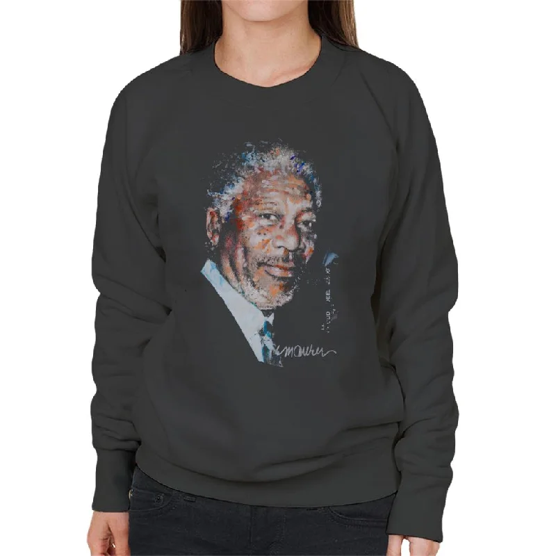 Sidney Maurer Original Portrait Of Morgan Freeman Women's Sweatshirt Hoodie with Raglan Sleeves Sporty Comfortable Sidney Maurer Original Portrait Of Morgan Freeman Women's Sweatshirt Hoodie with Raglan Sleeves Sporty Comfortable