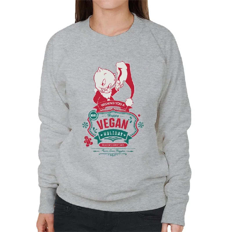 Looney Tunes Christmas Porky Pig Happy Vegan Holiday Women's Sweatshirt Hoodie with Neon Bright Vibrant Looney Tunes Christmas Porky Pig Happy Vegan Holiday Women's Sweatshirt Hoodie with Neon Bright Vibrant