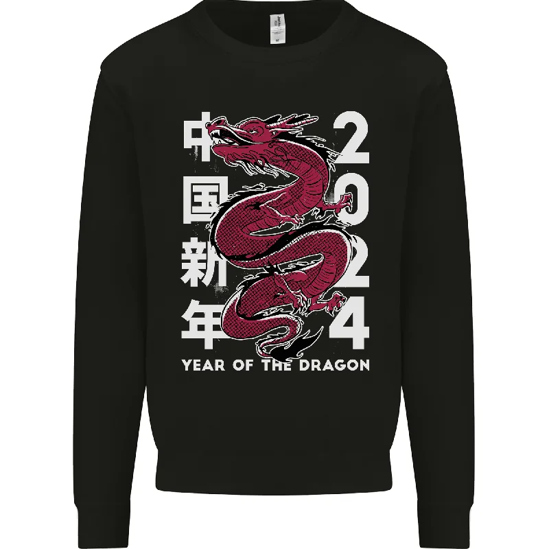 2024 Zodiac Chinese New Year of the Dragon Mens Sweatshirt Jumper Hoodie with Hem Detail Decorative Unique 2024 Zodiac Chinese New Year of the Dragon Mens Sweatshirt Jumper Hoodie with Hem Detail Decorative Unique
