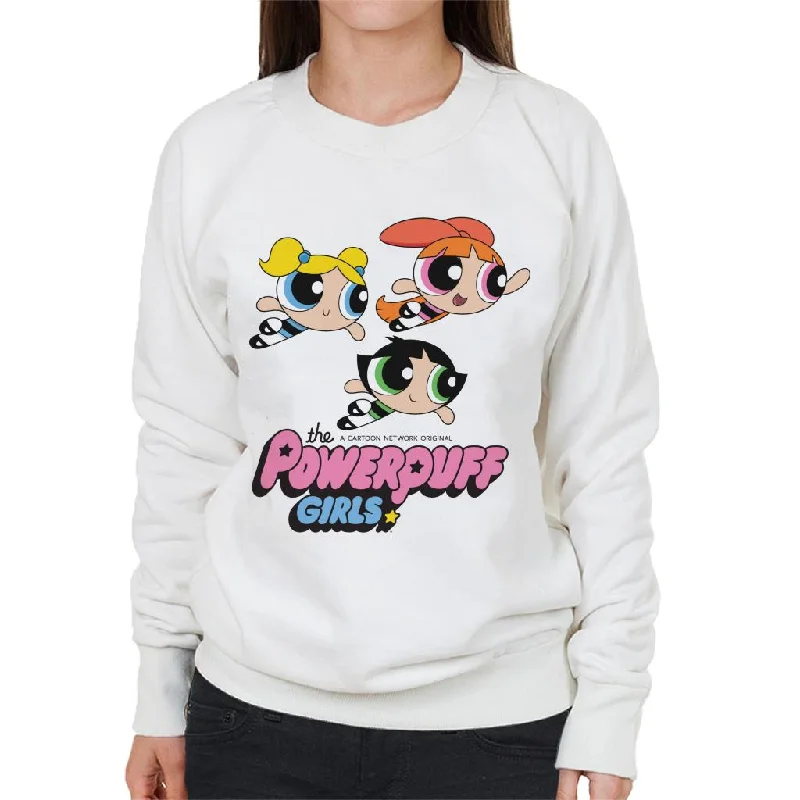 Powerpuff Girls Trio Smiling Flying Women's Sweatshirt Hoodie with Neon Bright Vibrant Powerpuff Girls Trio Smiling Flying Women's Sweatshirt Hoodie with Neon Bright Vibrant