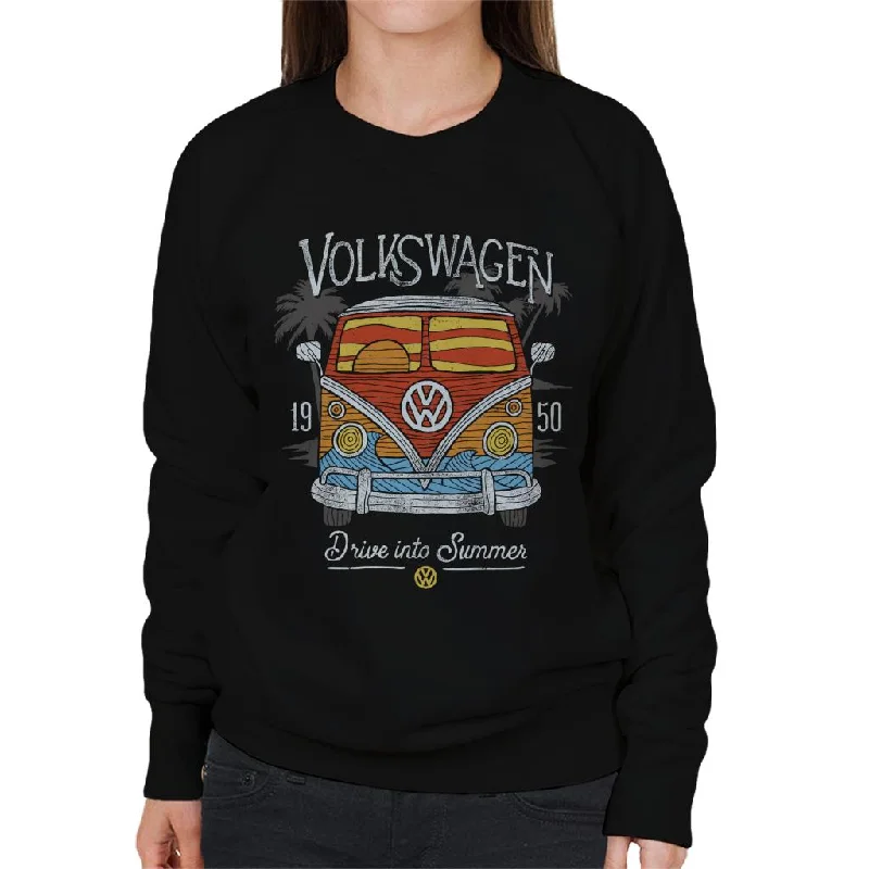 Volkswagen Drive Into Summer T1 Camper Women's Sweatshirt Hoodie with Tie-Dye Psychedelic Retro Volkswagen Drive Into Summer T1 Camper Women's Sweatshirt Hoodie with Tie-Dye Psychedelic Retro