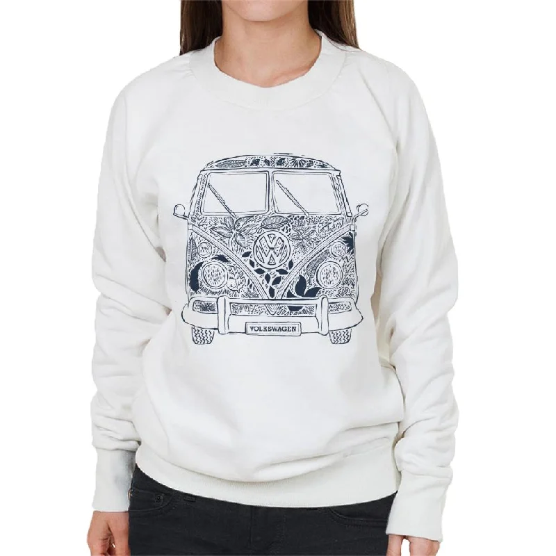Volkswagen Camper Tropical Flower Print Women's Sweatshirt Hoodie with Exposed Zipper Edgy Industrial Volkswagen Camper Tropical Flower Print Women's Sweatshirt Hoodie with Exposed Zipper Edgy Industrial