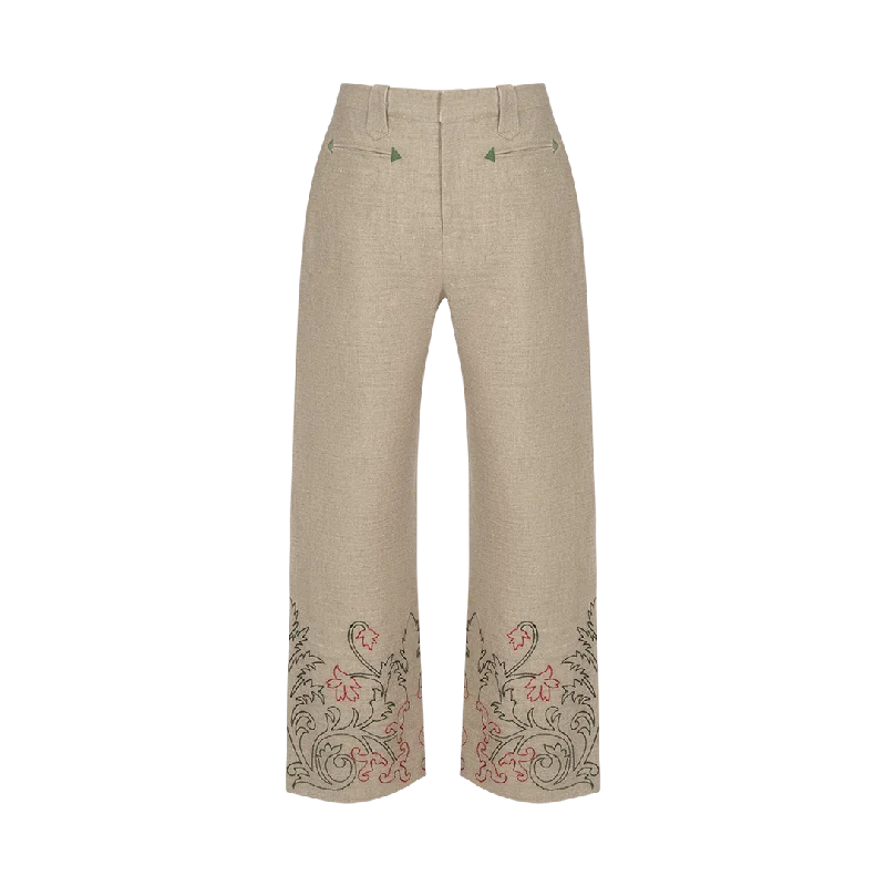 Embroidered Trumpetflower Pants Chic Faux Leather Pants