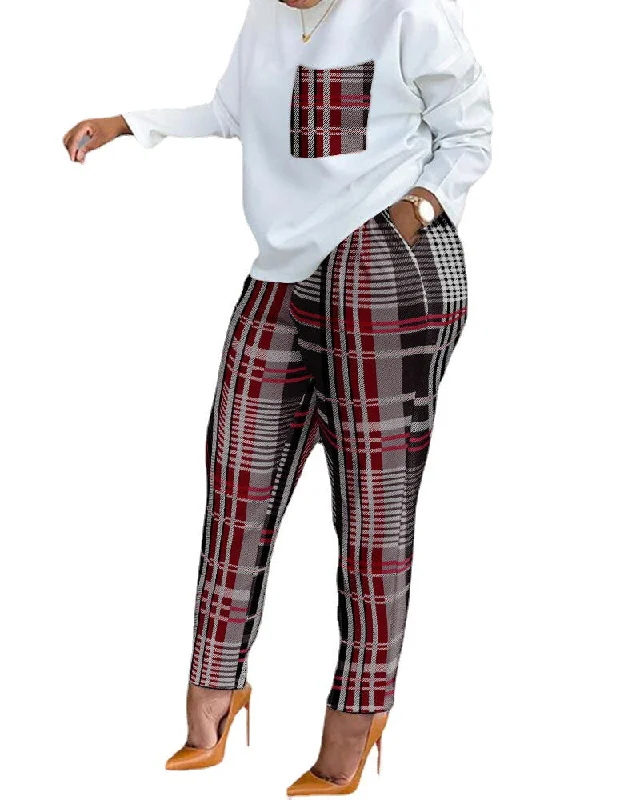 Women's Plaid Printed Long-Sleeved Top and Two-Piece Pants (CL9882) Trendy Printed Leggings Women's Plaid Printed Long-Sleeved Top and Two-Piece Pants (CL9882) Trendy Printed Leggings