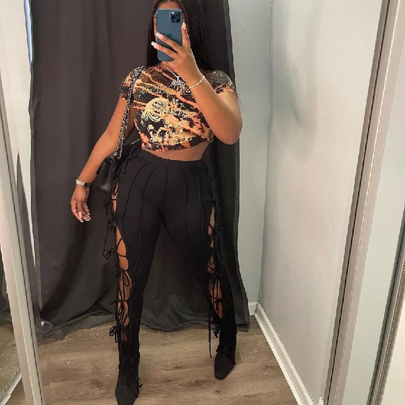 New spring and summer women's high waist solid color lace-up pencil pants (CL10109) Trendy Wide-Legged Trousers New spring and summer women's high waist solid color lace-up pencil pants (CL10109) Trendy Wide-Legged Trousers