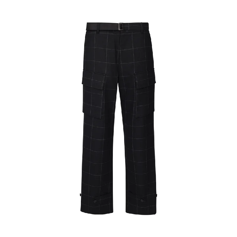 Windowpane Cargo Suiting Pants Comfortable Jogger Trousers