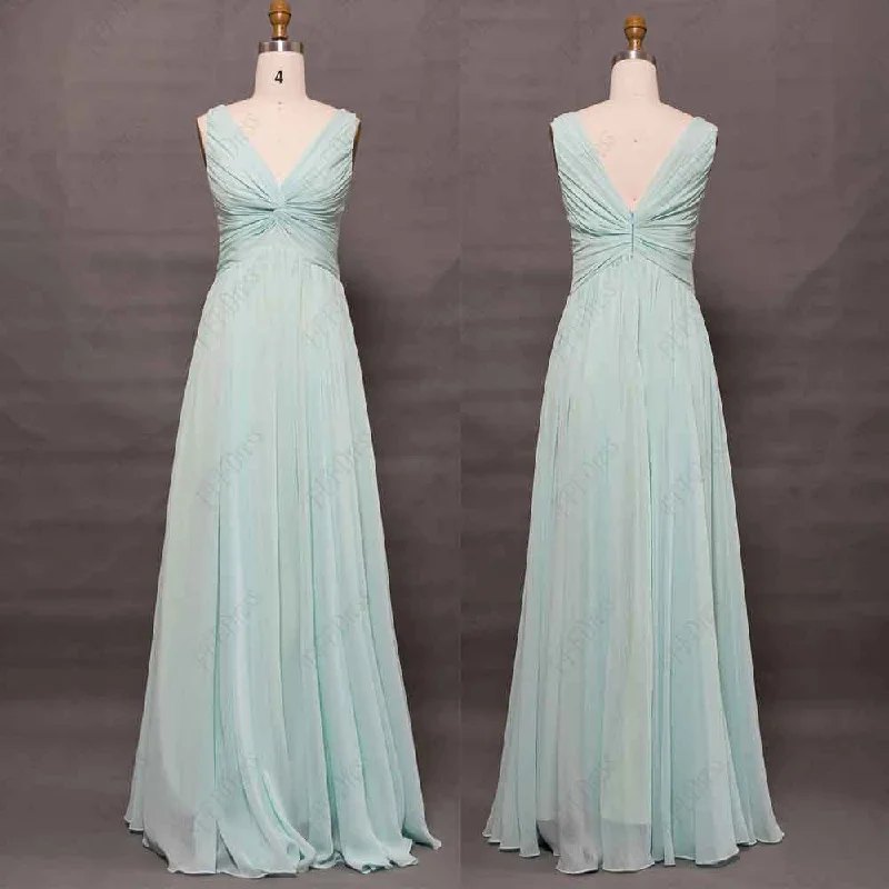 Light green long evening dresses V neck