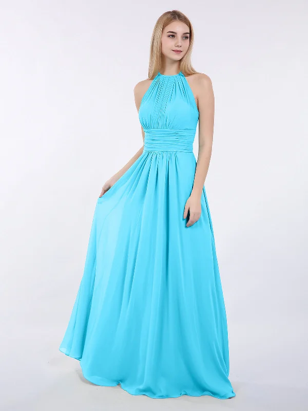 Halter Chiffon Maxi Dress of Bridesmaid Pool Trendy Off-Shoulder Ruffle Maxi Dress
