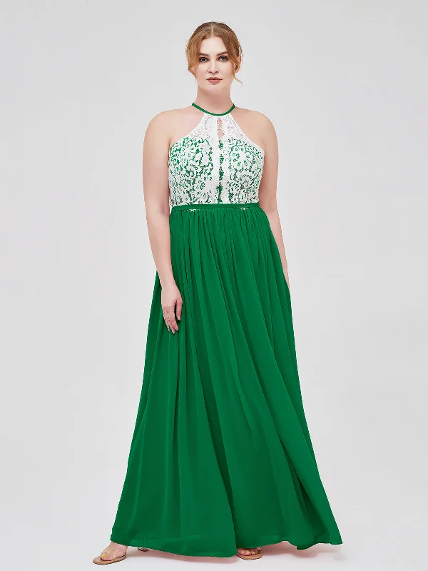 Halter Maxi Dress with Ivory Lace Bodice-Emerald Comfortable Plunging Neckline Maxi Dress Halter Maxi Dress with Ivory Lace Bodice-Emerald Comfortable Plunging Neckline Maxi Dress