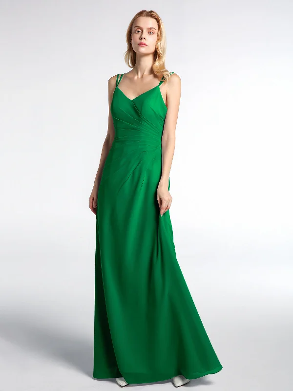 Double Straps Cross Back Chiffon Maxi Dress-Emerald Comfortable T-Shirt Maxi Dress