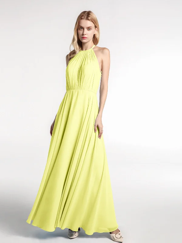 Halter Neck Chiffon Maxi Dress with Circle Skirt-Daffodil Elegant Maxi Dress with Lace Halter Neck Chiffon Maxi Dress with Circle Skirt-Daffodil Elegant Maxi Dress with Lace