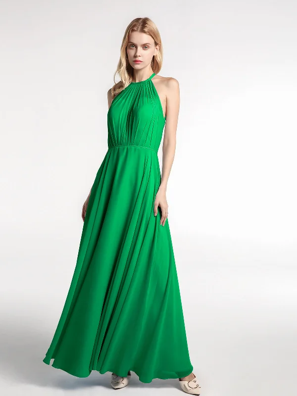 Halter Neck Chiffon Maxi Dress with Circle Skirt-Emerald Casual Maxi Dress with Pockets Halter Neck Chiffon Maxi Dress with Circle Skirt-Emerald Casual Maxi Dress with Pockets