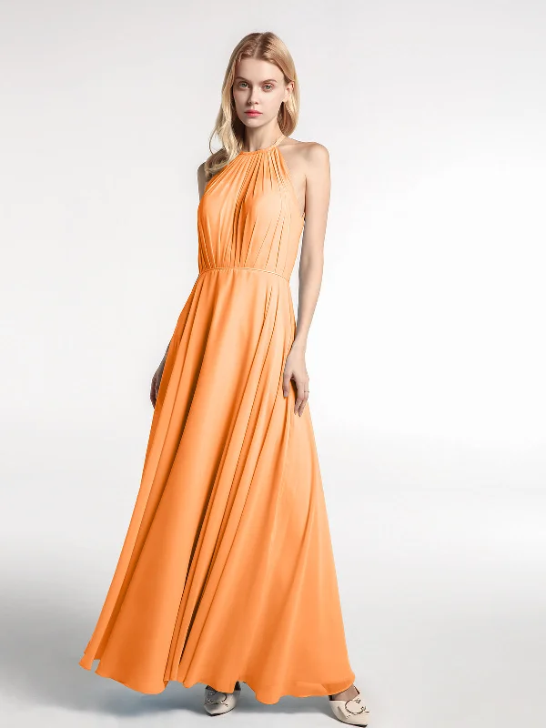 Halter Neck Chiffon Maxi Dress with Circle Skirt-Orange Trendy Off-Shoulder Ruffle Maxi Dress Halter Neck Chiffon Maxi Dress with Circle Skirt-Orange Trendy Off-Shoulder Ruffle Maxi Dress