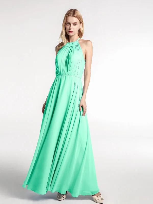 Halter Neck Chiffon Maxi Dress with Circle Skirt-Turquoise Stylish Longline Maxi Dress Halter Neck Chiffon Maxi Dress with Circle Skirt-Turquoise Stylish Longline Maxi Dress