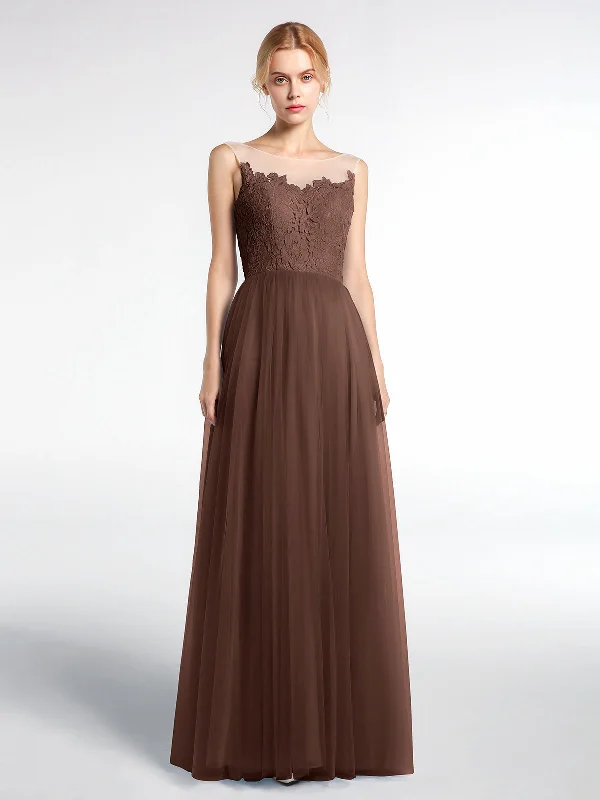Illusion Neckline Lace and Tulle Maxi Dress-Chocolate Fashionable Button-Down Maxi Dress Illusion Neckline Lace and Tulle Maxi Dress-Chocolate Fashionable Button-Down Maxi Dress