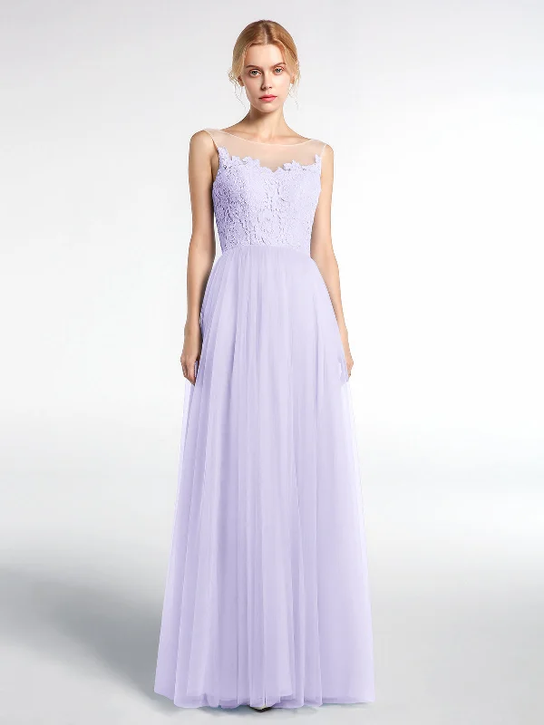 Illusion Neckline Lace and Tulle Maxi Dress-Lilac Comfortable Long-Sleeve Maxi Dress Illusion Neckline Lace and Tulle Maxi Dress-Lilac Comfortable Long-Sleeve Maxi Dress