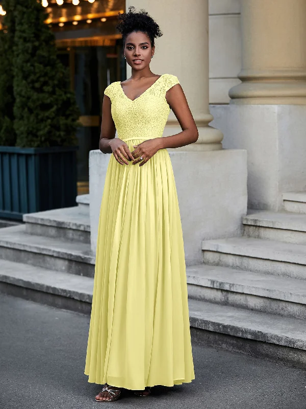 Lace and Chiffon Maxi Dress with Cap Sleeves-Daffodil Comfortable Bohemian Maxi Dress Lace and Chiffon Maxi Dress with Cap Sleeves-Daffodil Comfortable Bohemian Maxi Dress
