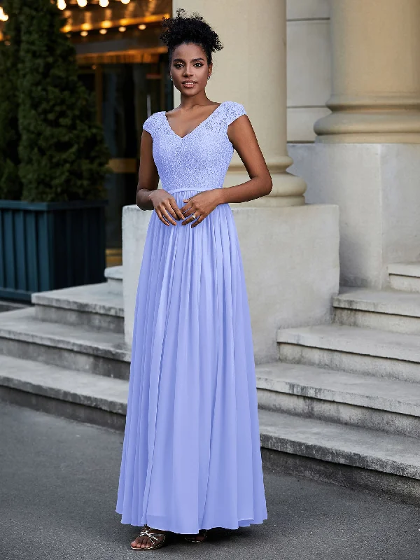 Lace and Chiffon Maxi Dress with Cap Sleeves-Lavender Comfortable Fit-and-Flare Maxi Dress Lace and Chiffon Maxi Dress with Cap Sleeves-Lavender Comfortable Fit-and-Flare Maxi Dress
