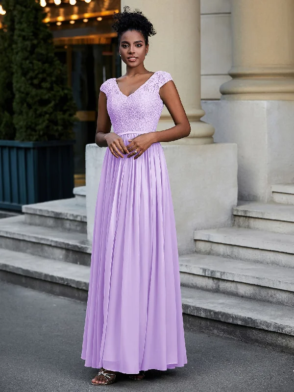 Lace and Chiffon Maxi Dress with Cap Sleeves-Lilac Fashionable Halter Neck Maxi Dress Lace and Chiffon Maxi Dress with Cap Sleeves-Lilac Fashionable Halter Neck Maxi Dress