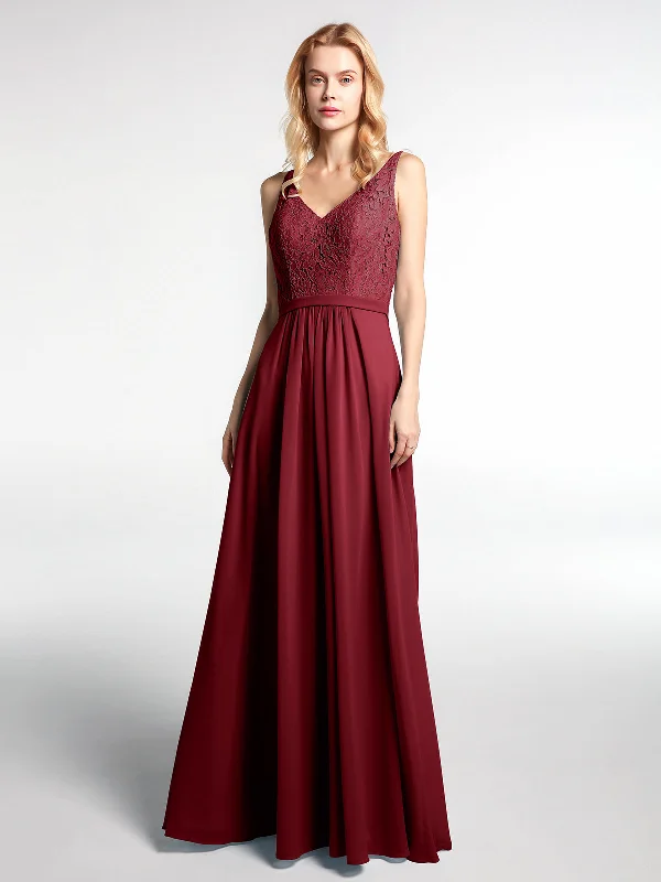 Lace Bodice Chiffon Skirt Maxi Dress with V-neck-Burgundy Stylish Empire Waist Maxi Dress Lace Bodice Chiffon Skirt Maxi Dress with V-neck-Burgundy Stylish Empire Waist Maxi Dress