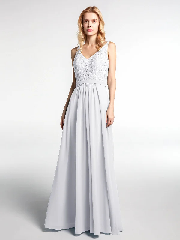 Lace Bodice Chiffon Skirt Maxi Dress with V-neck-White Cozy Spaghetti Strap Maxi Dress Lace Bodice Chiffon Skirt Maxi Dress with V-neck-White Cozy Spaghetti Strap Maxi Dress