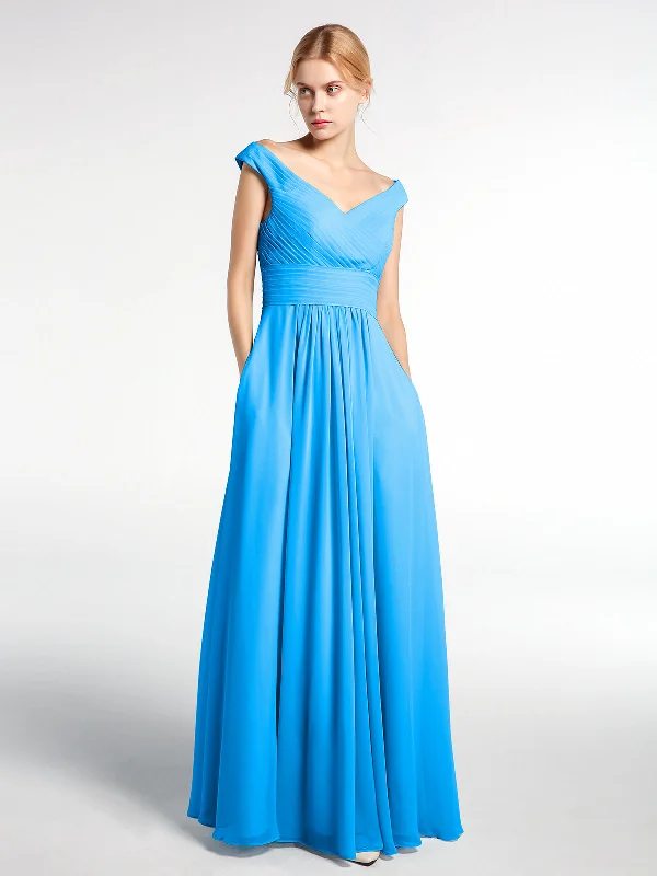 Off shoulder V-neck Maxi Dress with Pockets-Ocean Blue Elegant Maxi Dress with Ruffles Off shoulder V-neck Maxi Dress with Pockets-Ocean Blue Elegant Maxi Dress with Ruffles