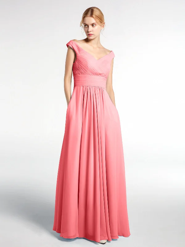 Off shoulder V-neck Maxi Dress with Pockets-Watermelon Fashionable High-Low Maxi Dress Off shoulder V-neck Maxi Dress with Pockets-Watermelon Fashionable High-Low Maxi Dress
