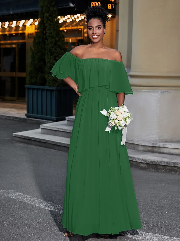 Off the Shoulder Ruffles Chiffon Maxi Dress-Emerald Fashionable Open-Back Maxi Dress Off the Shoulder Ruffles Chiffon Maxi Dress-Emerald Fashionable Open-Back Maxi Dress