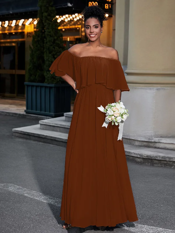 Off the Shoulder Ruffles Chiffon Maxi Dress-Terracotta Comfortable Cotton Maxi Dress Off the Shoulder Ruffles Chiffon Maxi Dress-Terracotta Comfortable Cotton Maxi Dress
