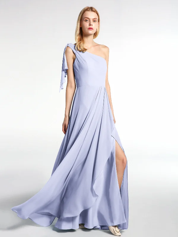 One Shoulder Chiffon Maxi Dress with Cascade-Lavender Elegant Maxi Dress with Ruffles One Shoulder Chiffon Maxi Dress with Cascade-Lavender Elegant Maxi Dress with Ruffles