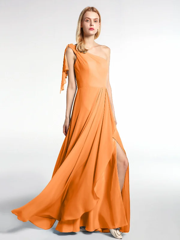 One Shoulder Chiffon Maxi Dress with Cascade-Orange Cozy Longline Maxi Dress