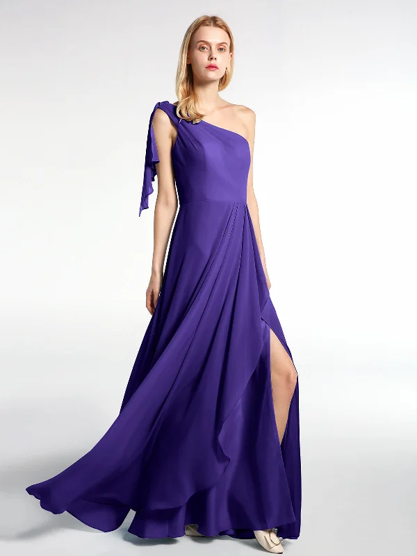 One Shoulder Chiffon Maxi Dress with Cascade-Regency Fashionable High-Waist Maxi Dress One Shoulder Chiffon Maxi Dress with Cascade-Regency Fashionable High-Waist Maxi Dress